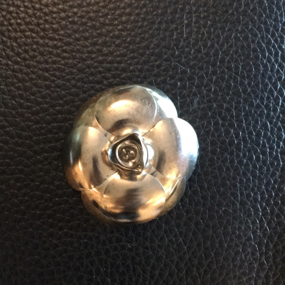 CHANEL Camellia Flower Silver Metal Brooch